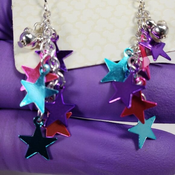 Disney Parks Silver-Tone Colorful Stars Cluster Earrings – 2" Magical Jewelry - Picture 3 of 8